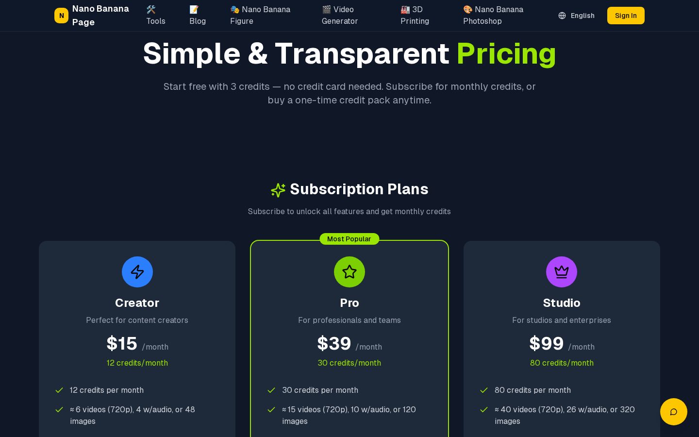 nano banana anime Pricing