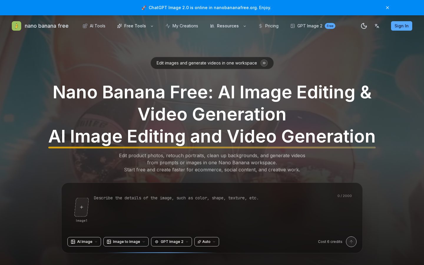 Nano Banana Free Homepage