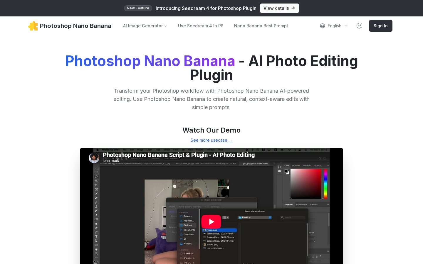 Nano Banana Photoshop AI Plugin Homepage