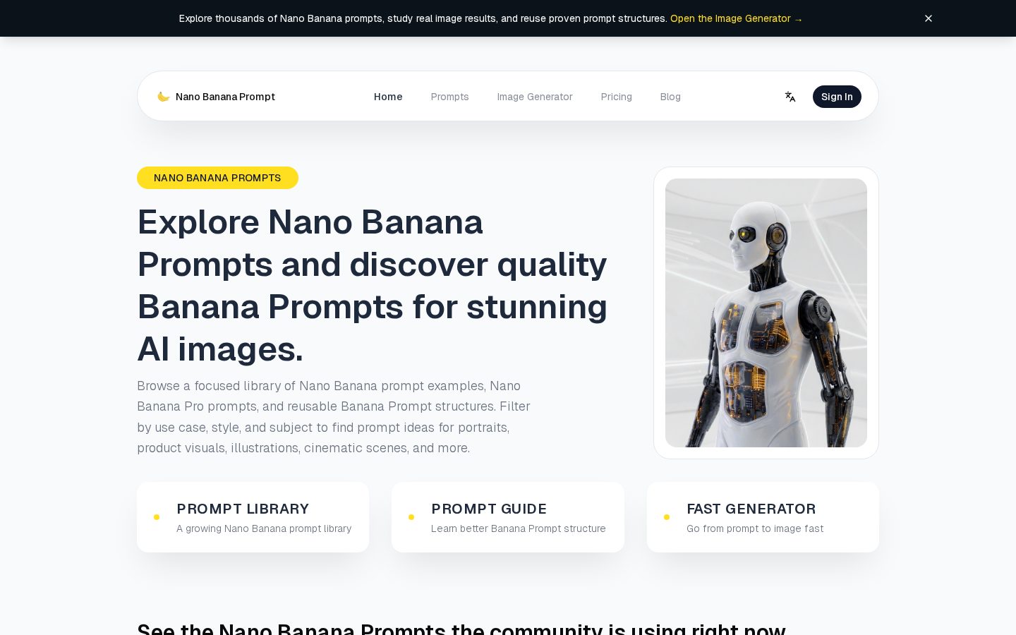 Nano Banana Prompts Homepage
