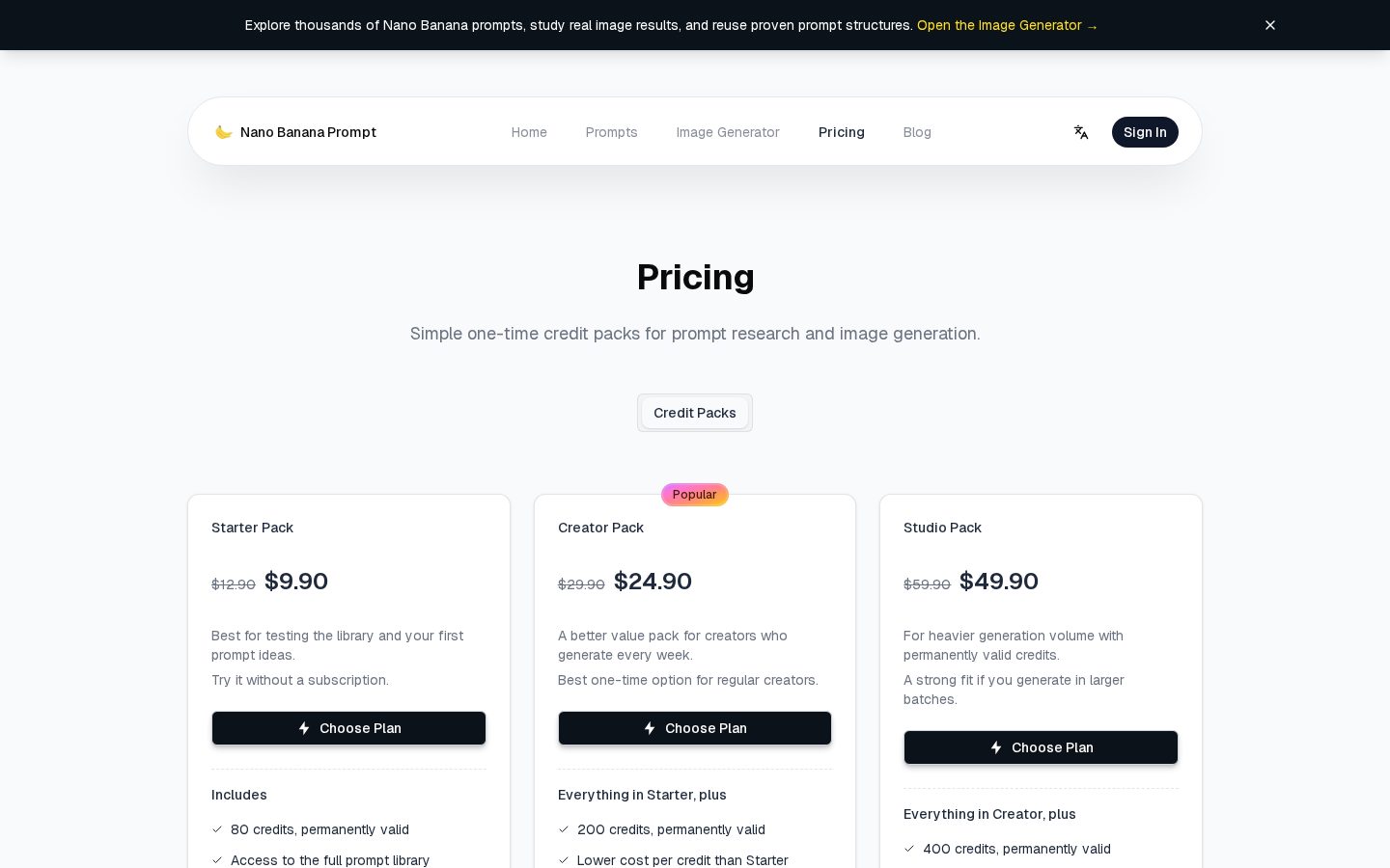 Nano Banana Prompts Pricing