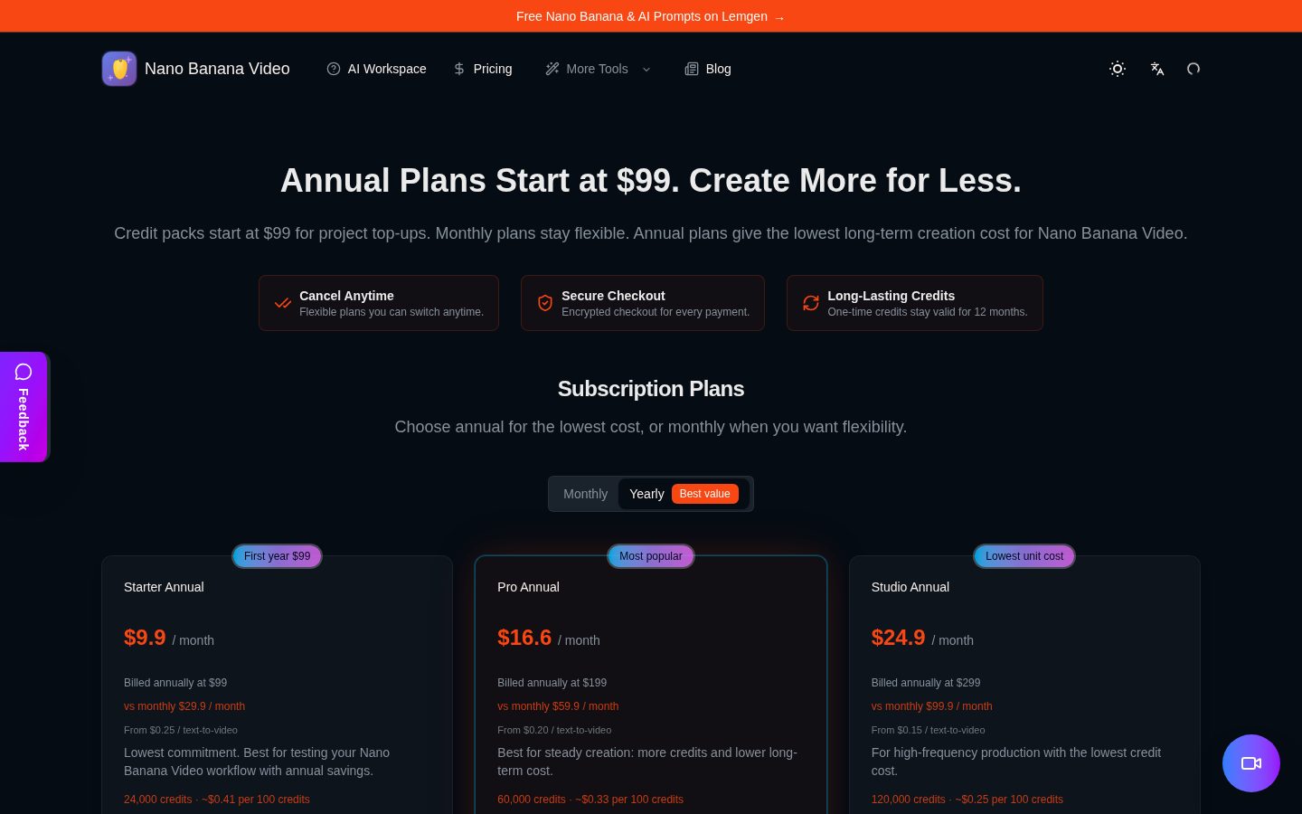Nano Banana Video Pricing