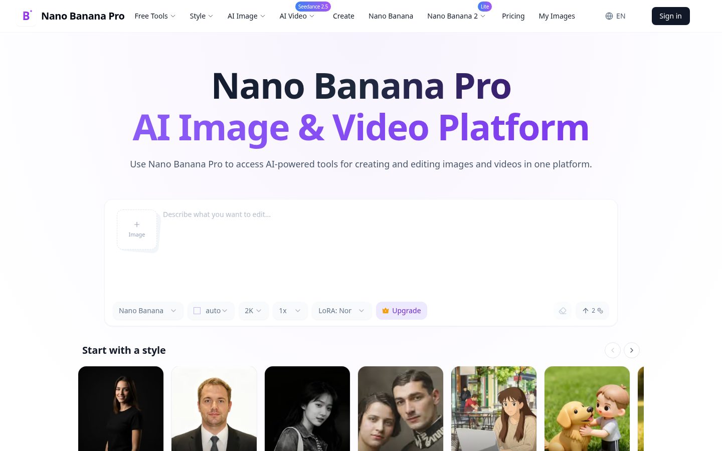 NanoBanana Pro Image Generator Homepage