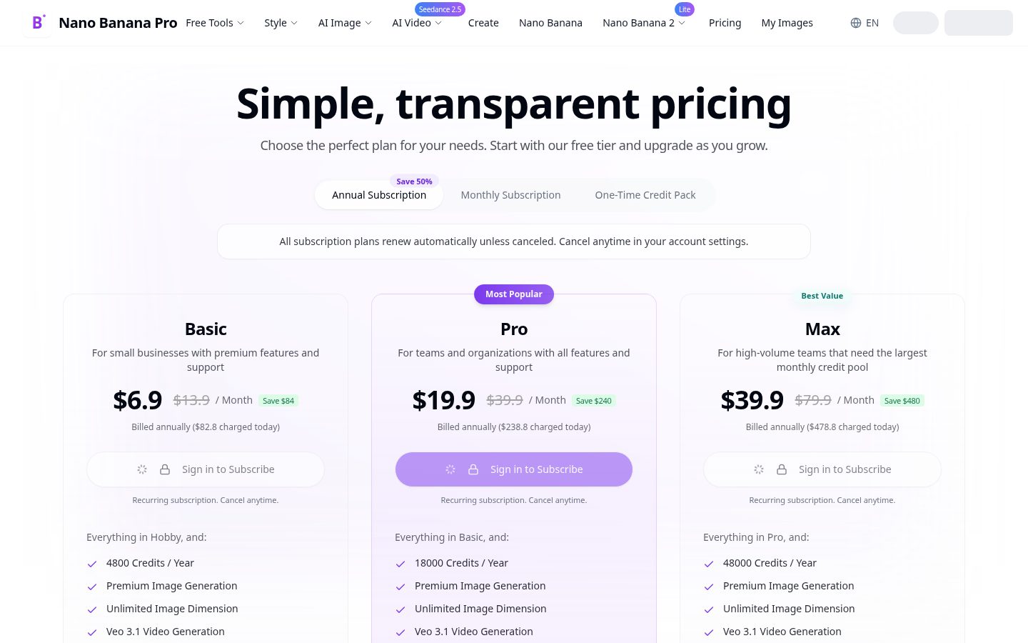 NanoBanana Pro Image Generator Pricing