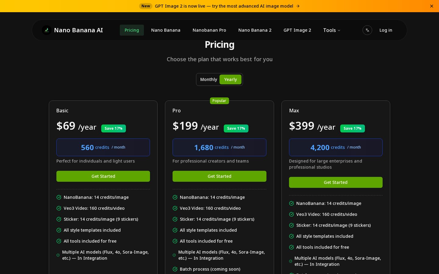 nanobananas Pricing