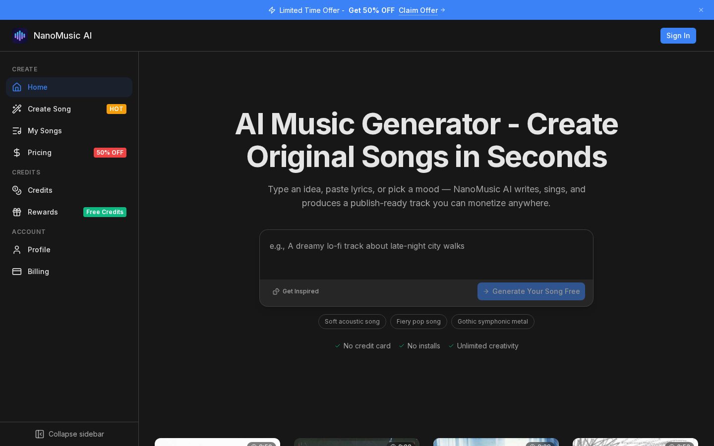 NanoMusic AI Homepage