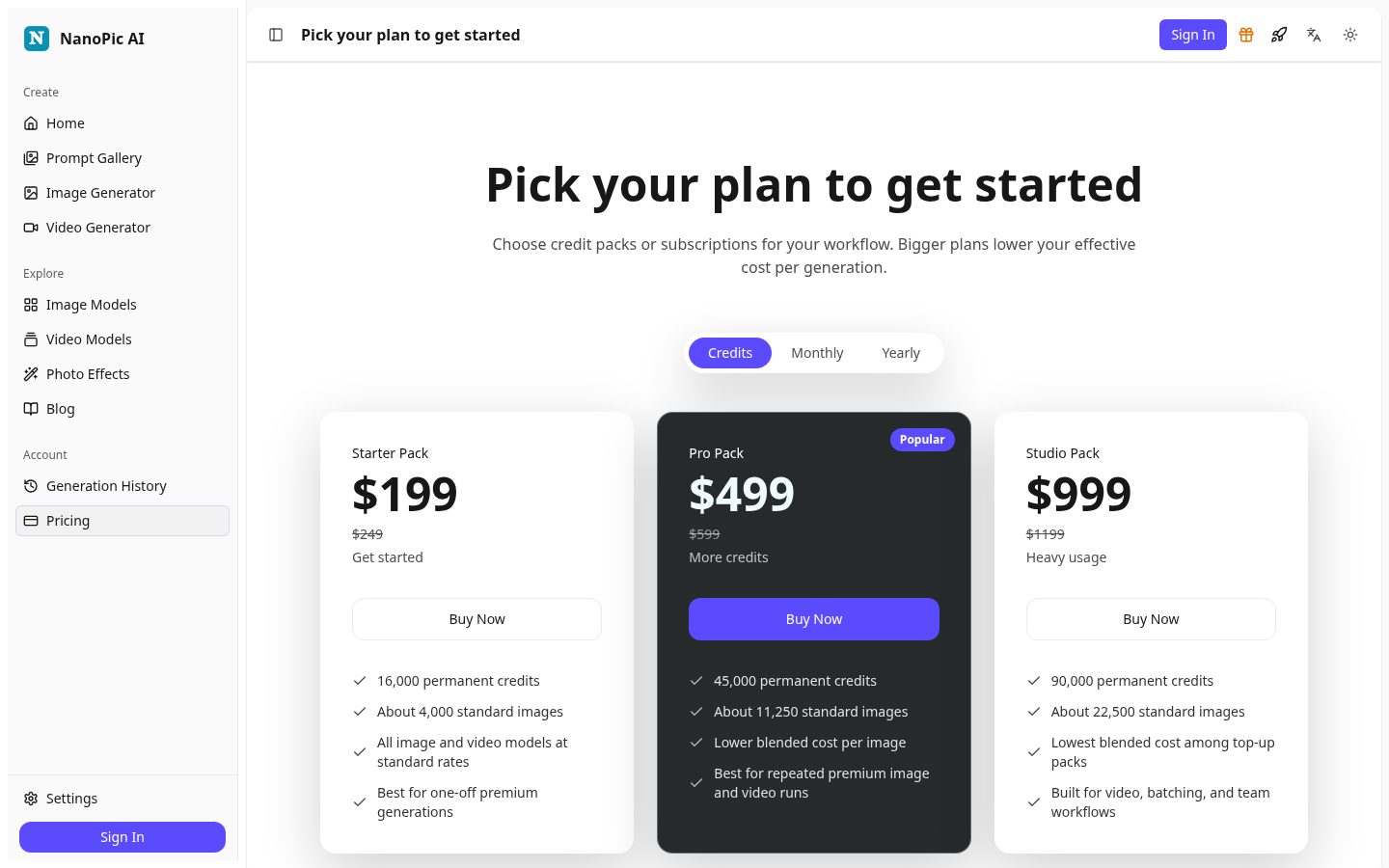 NanoPic AI Pricing