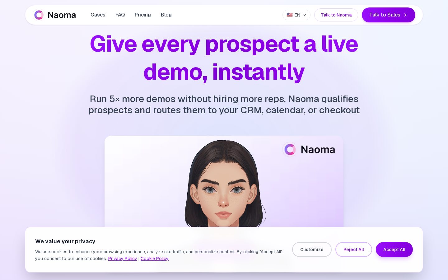 Naoma AI Demo Agent Homepage