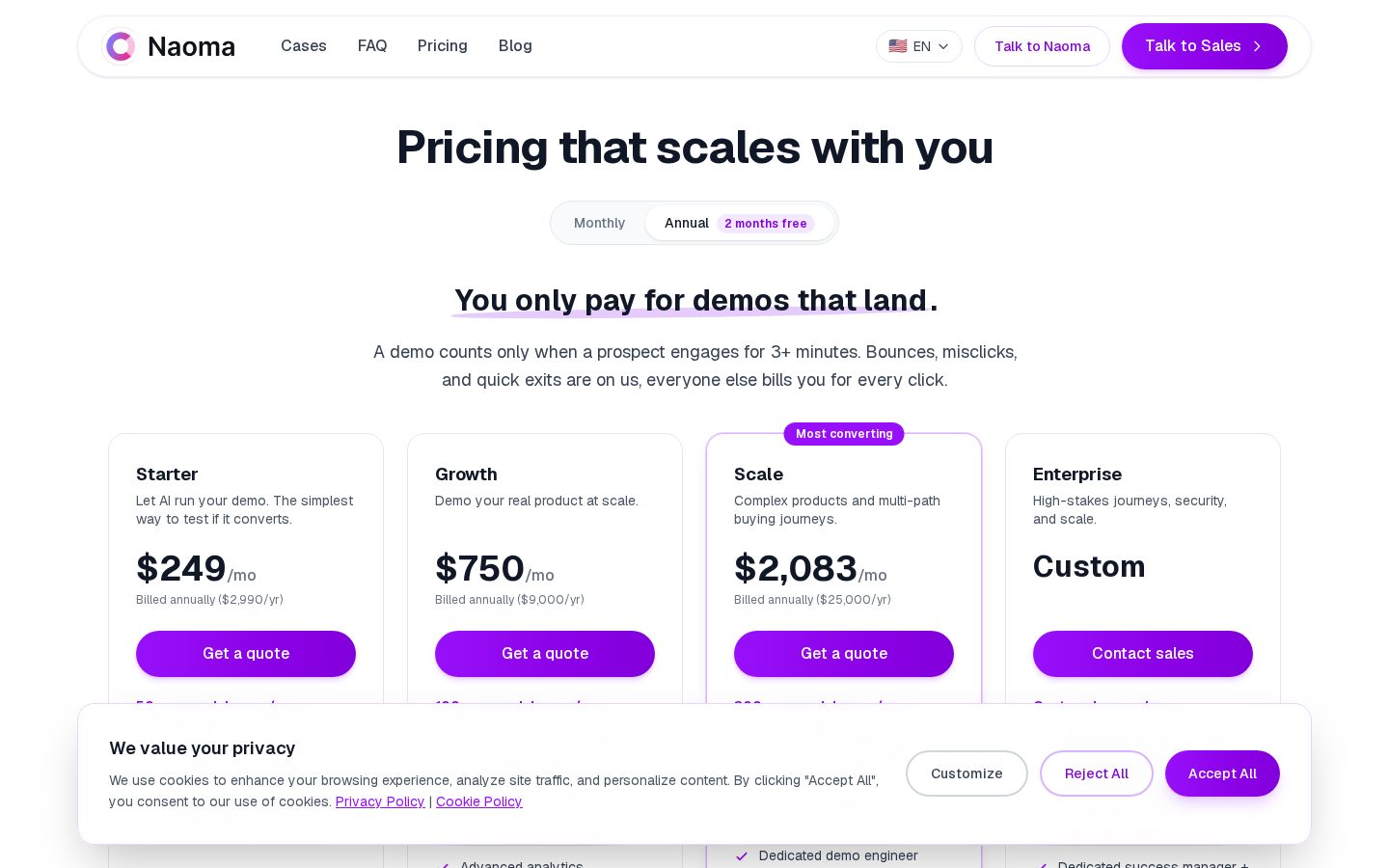Naoma AI Demo Agent Pricing