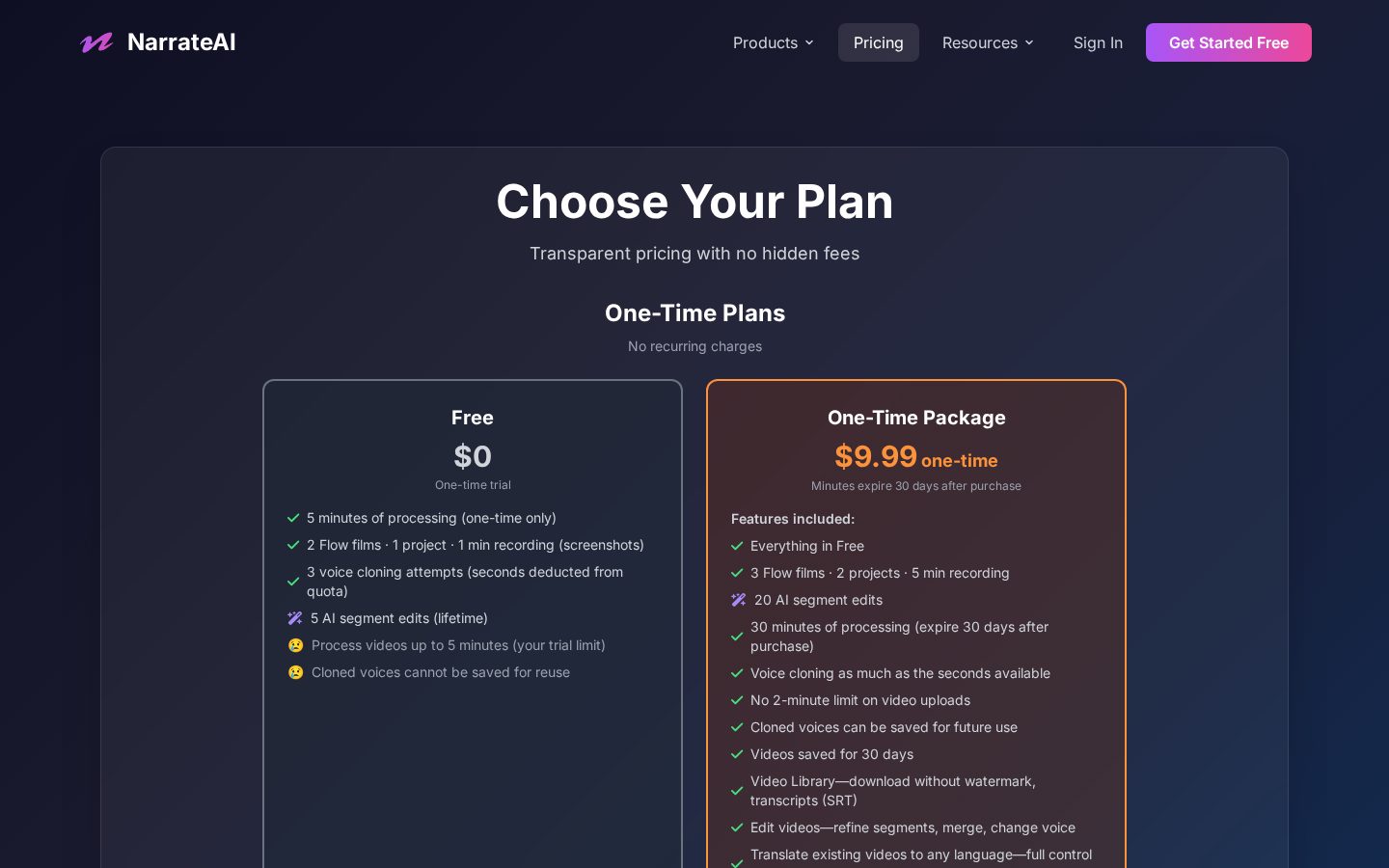 NarrateAI Pricing