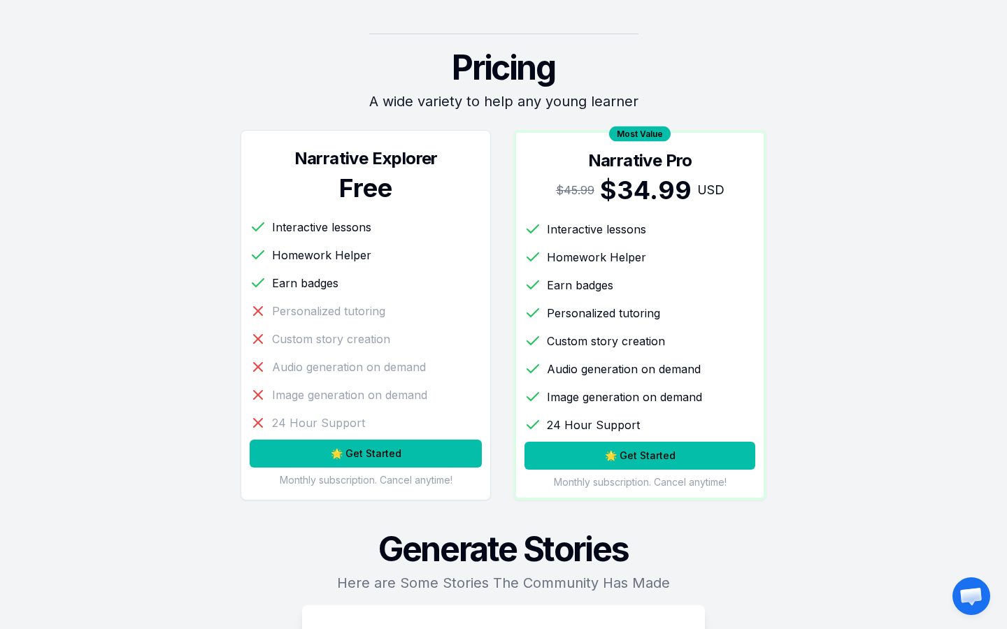 Narrative Nooks Pricing
