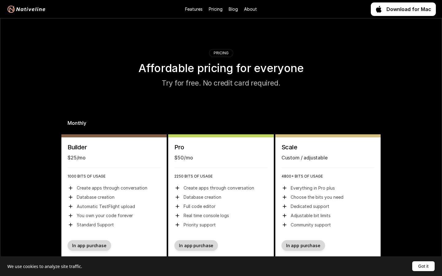 Nativeline AI + Cloud Pricing