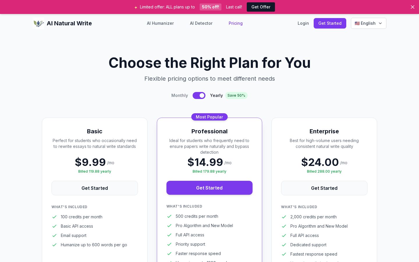 Natural Write Pricing