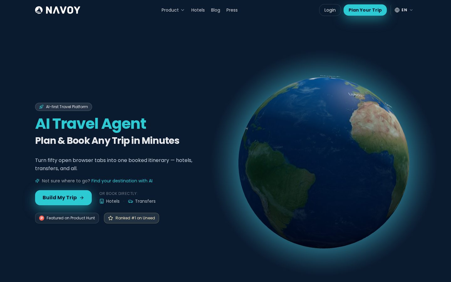 Navoy Travel Agent but with AI Homepage