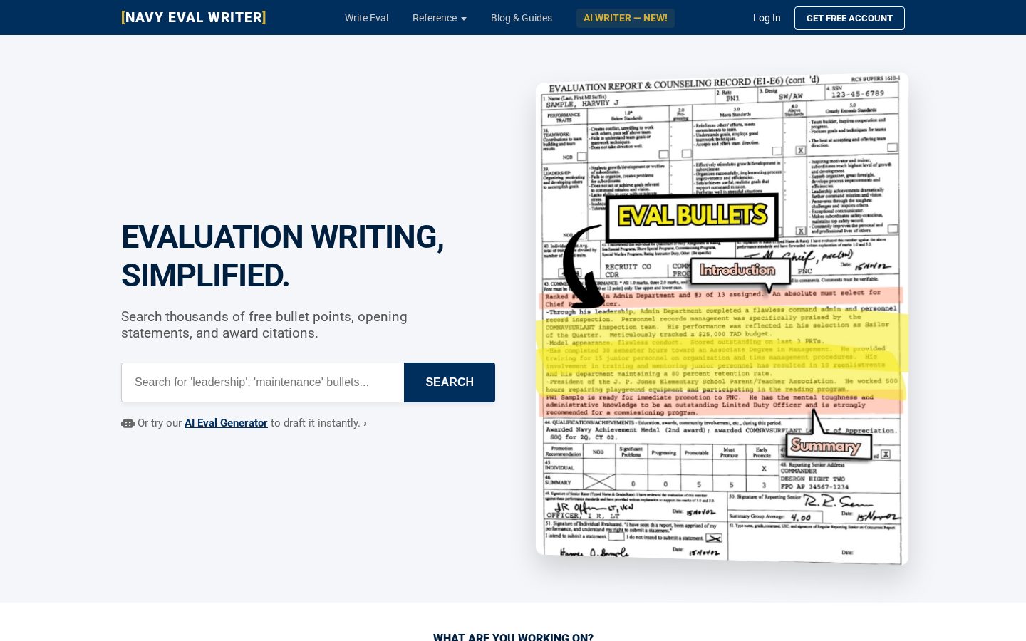 Navy Eval Writer Homepage