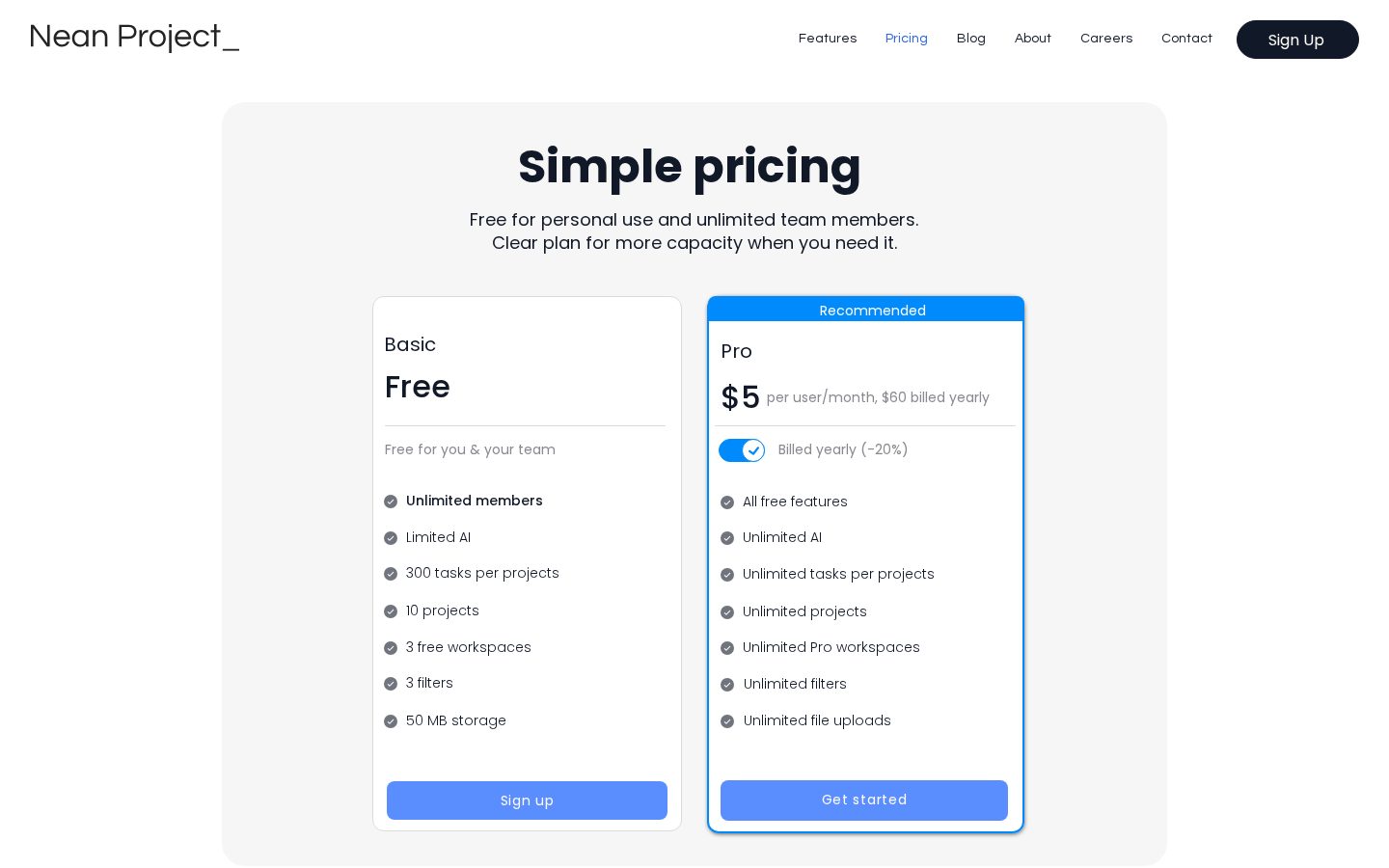 Nean Project Pricing