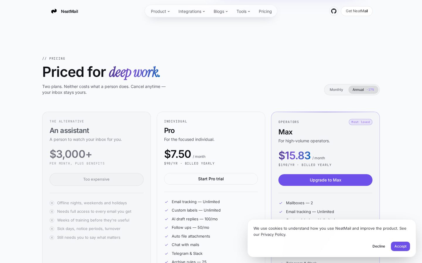 NeatMail Pricing