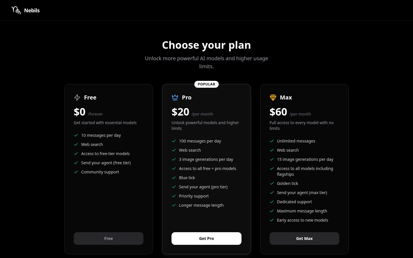 Nebils Pricing