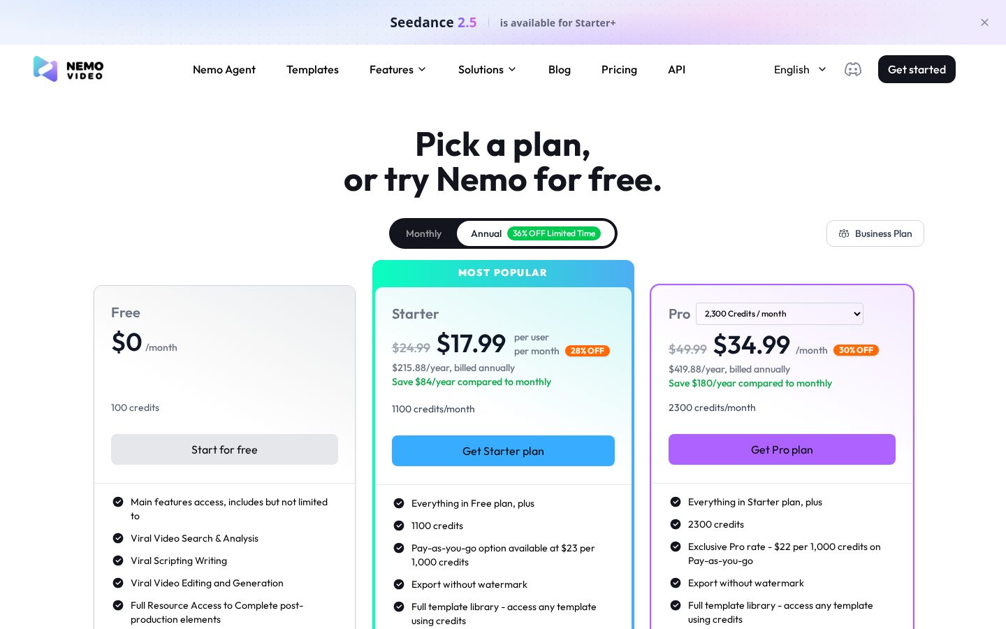 nemovideo Pricing