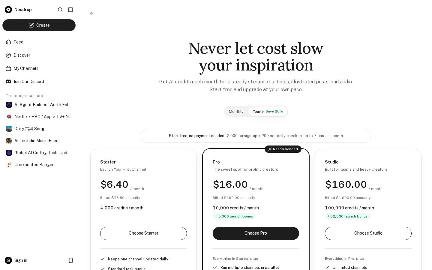 NeoDrop Pricing