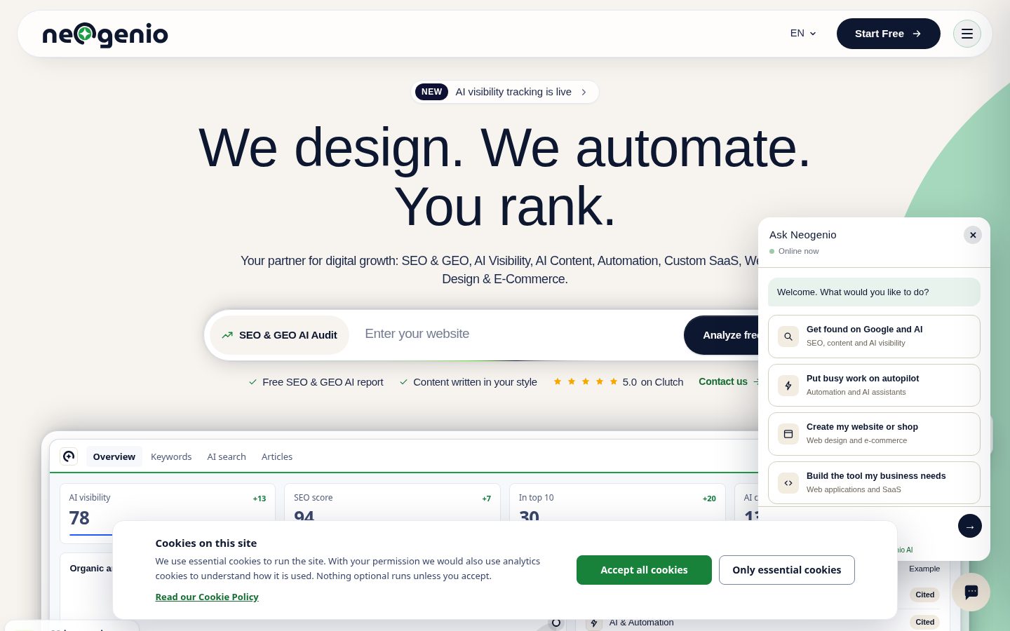 Neogenio SEO & GEO AI Engine Homepage