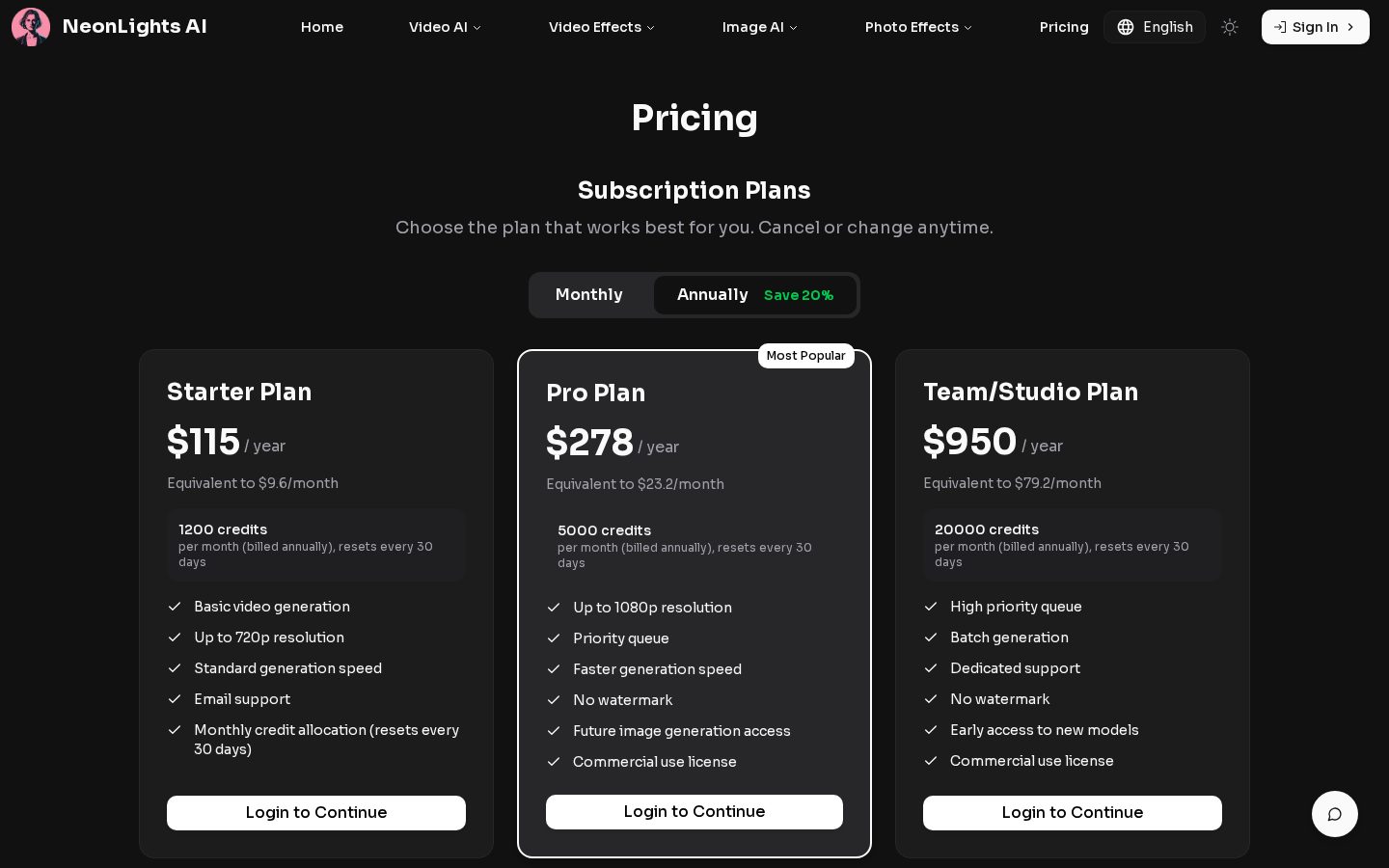 neonlightsai Pricing