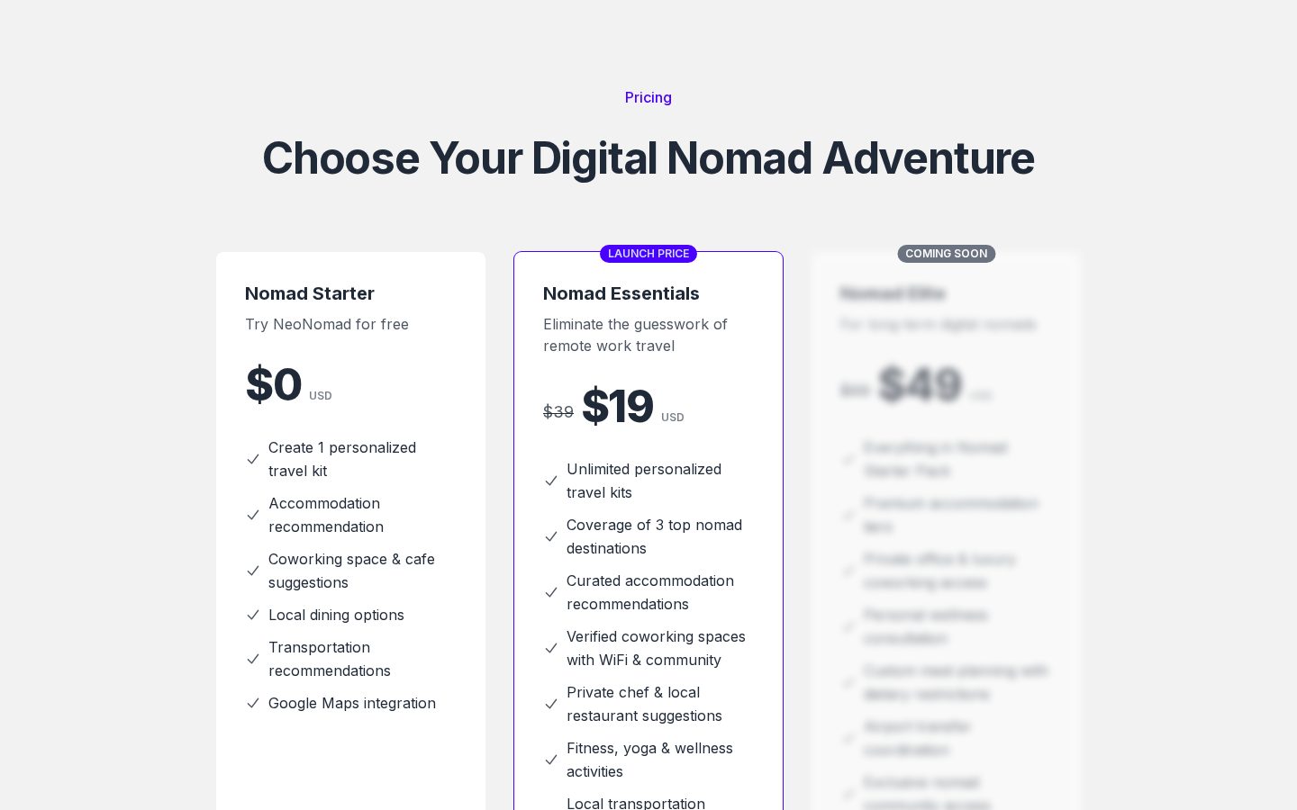 NeoNomad Pricing
