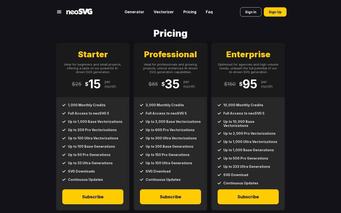 neoSVG Pricing