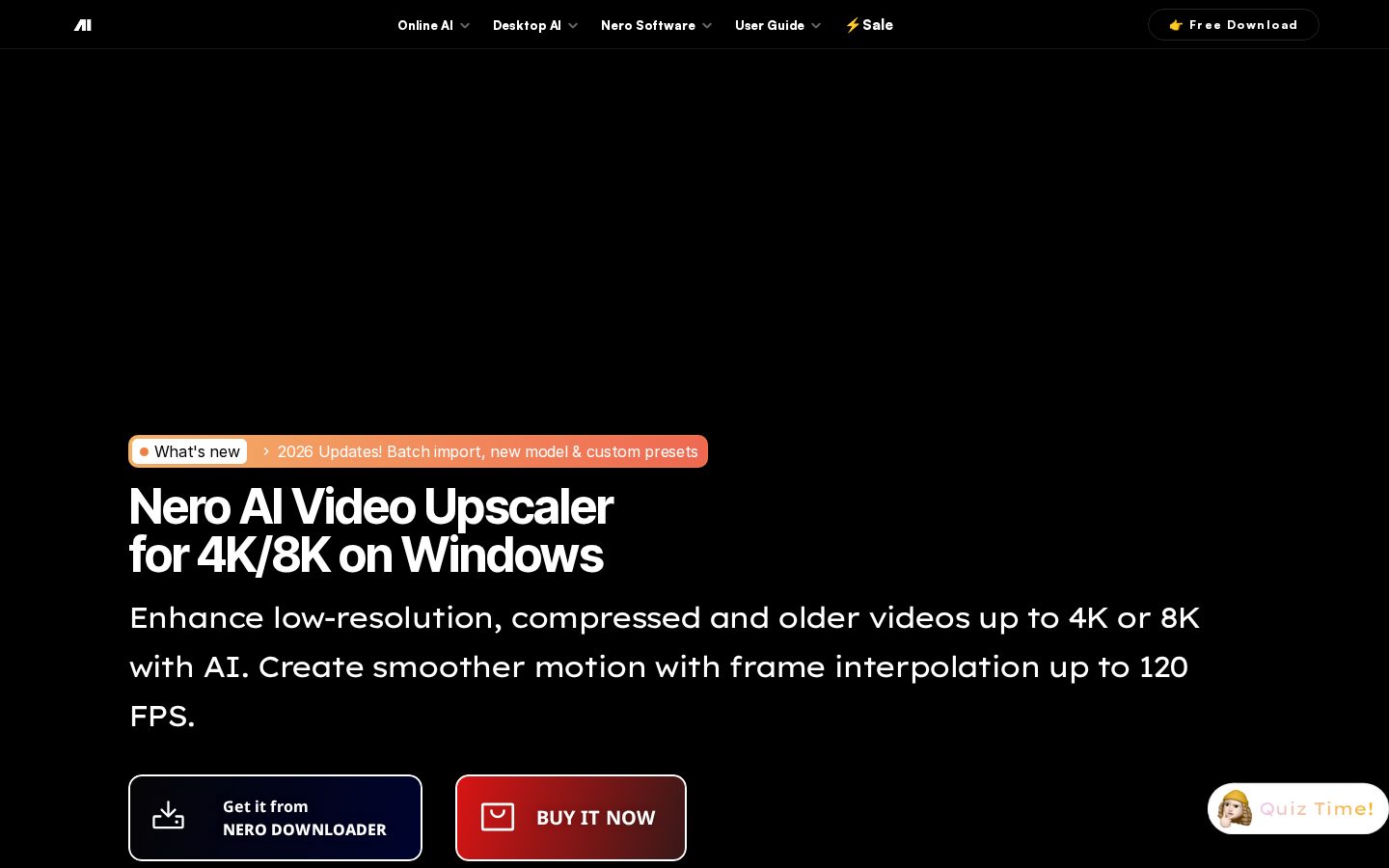 Nero AI Video Upscaler Homepage