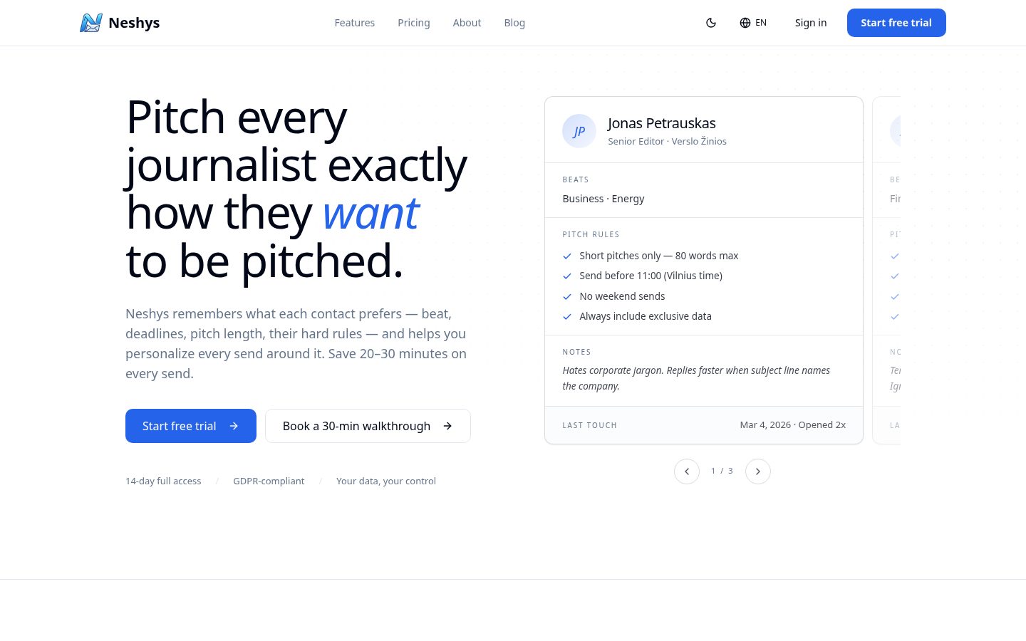 Neshys PR Platform Homepage