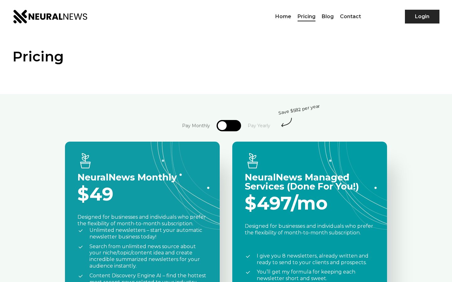 Neural Newsletters Pricing