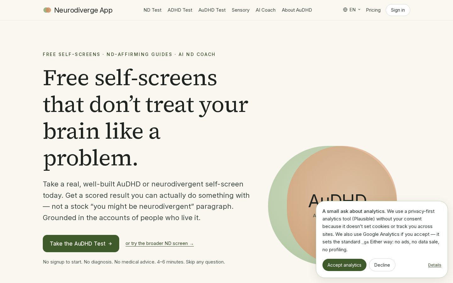 Neurodiverge App Homepage