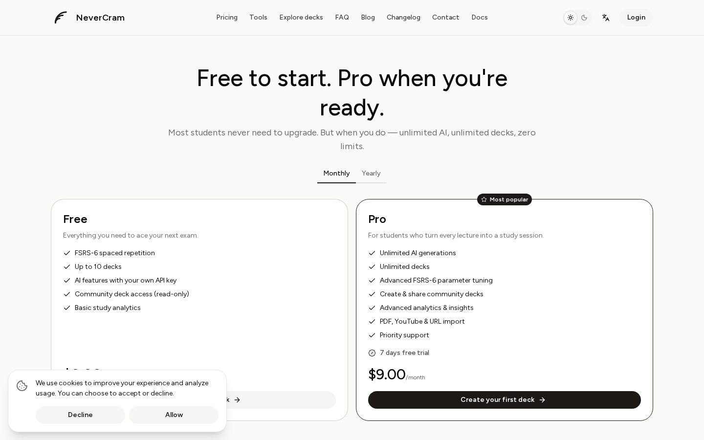 NeverCram Pricing