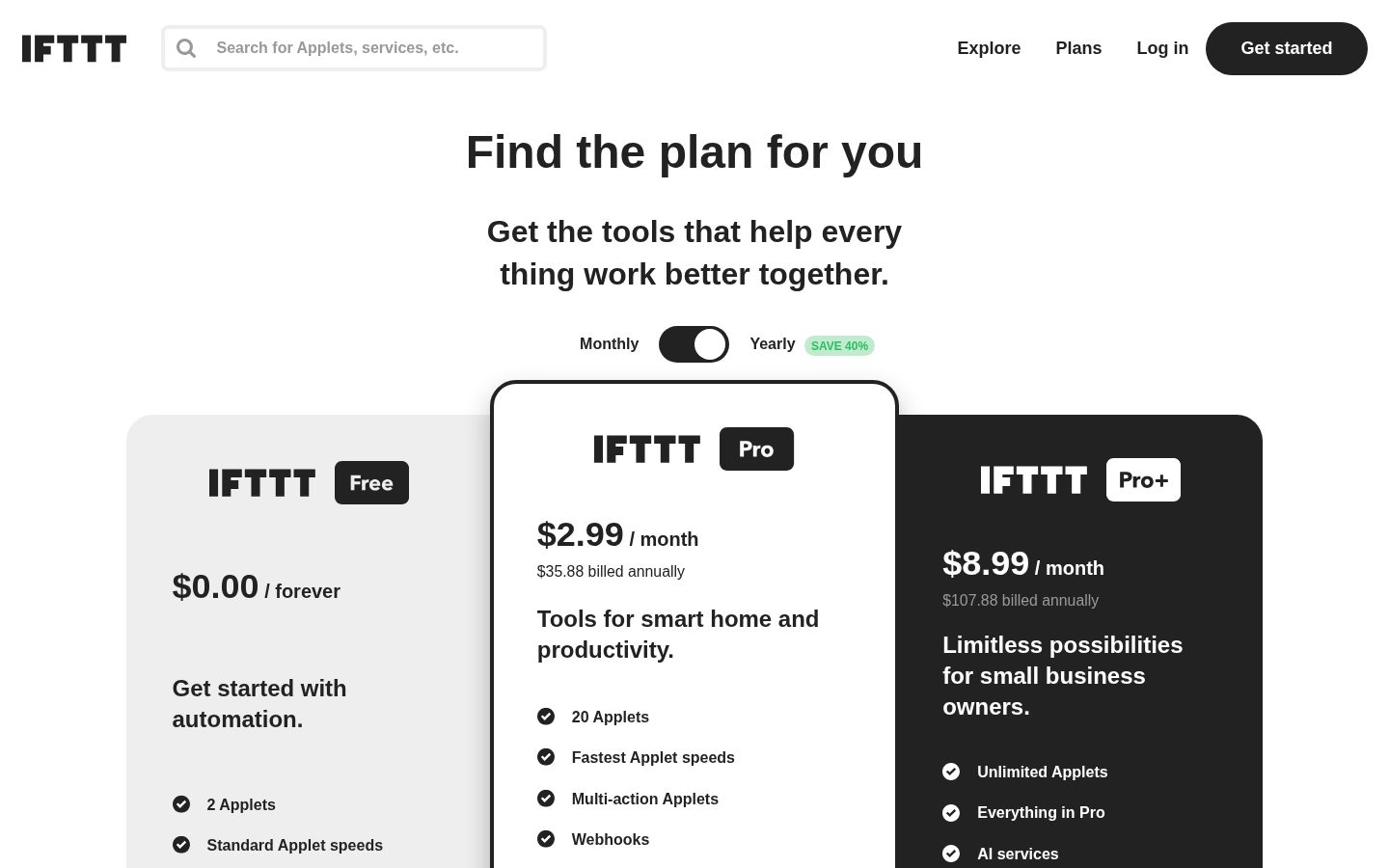 New AI tools by IFTTT Pricing