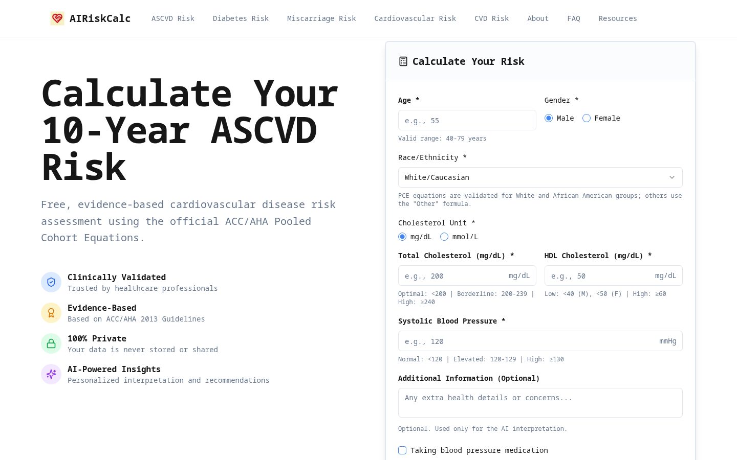New ASCVD Risk Calculator Homepage