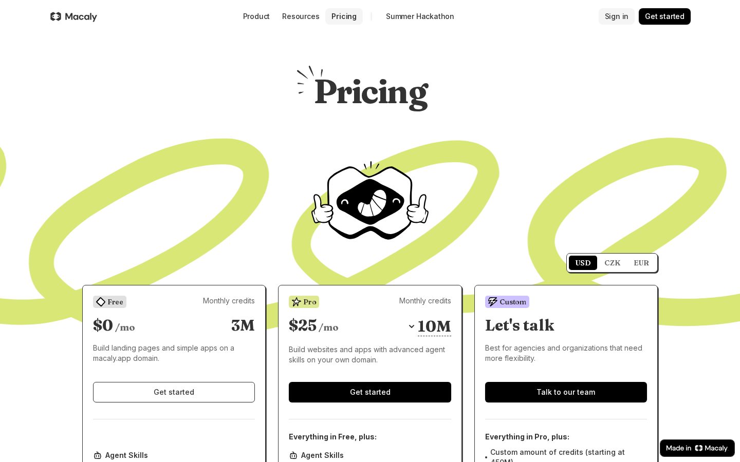 New Macaly Agent Pricing