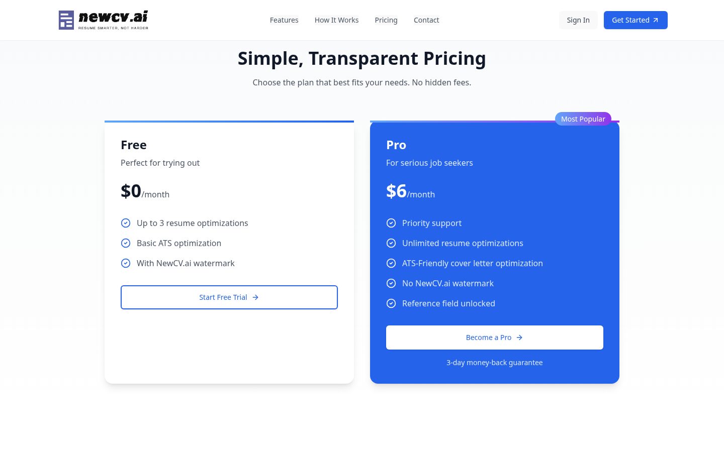 NewCV.ai Pricing