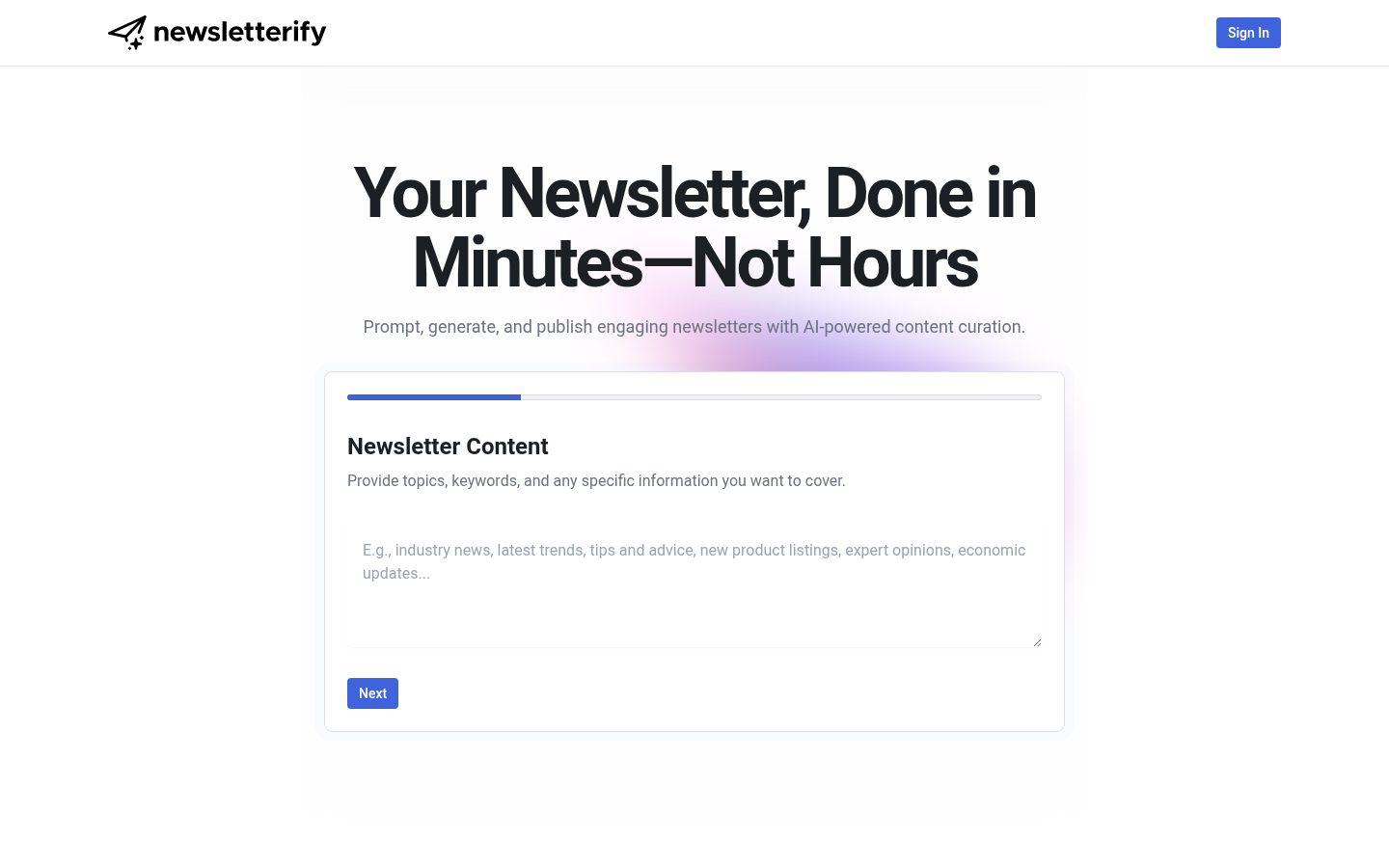 Newsletterify AI Homepage