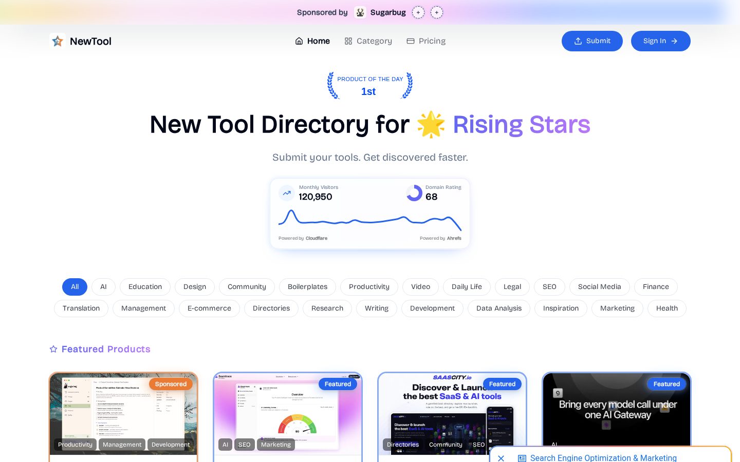 NewTool - Rising Star Tools Directory Homepage
