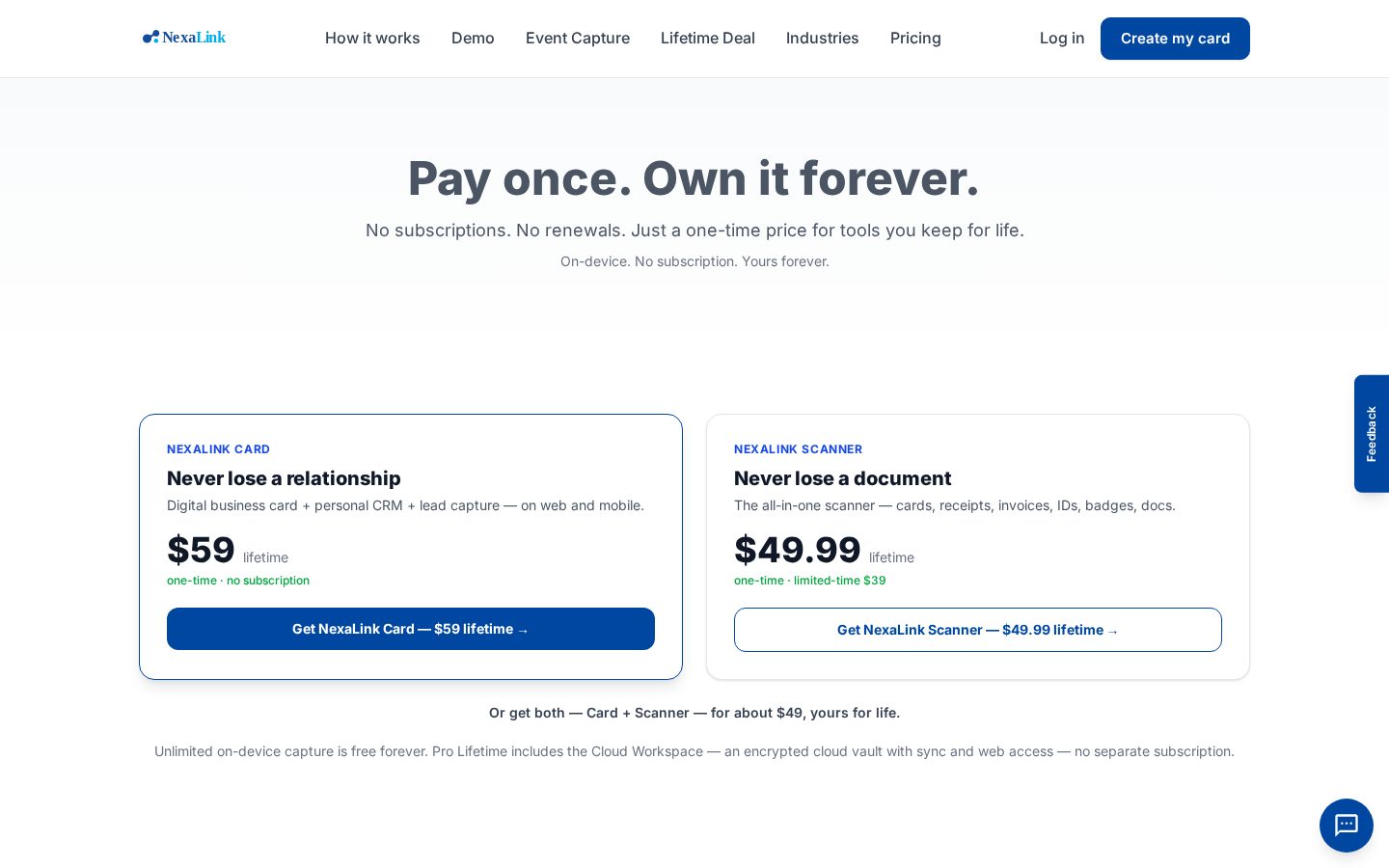 NexaLink Card Lifetime Pricing