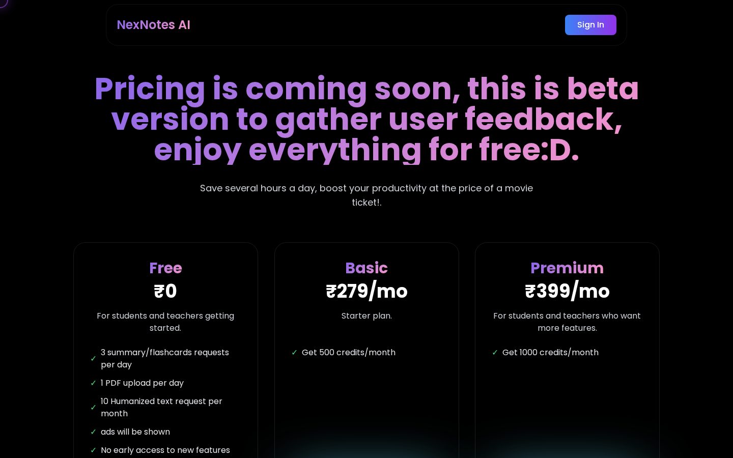 NexNotes AI Pricing