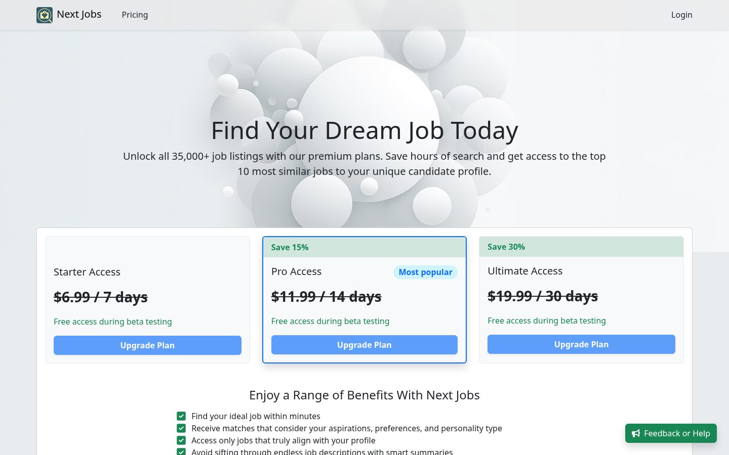 Next Jobs Pricing
