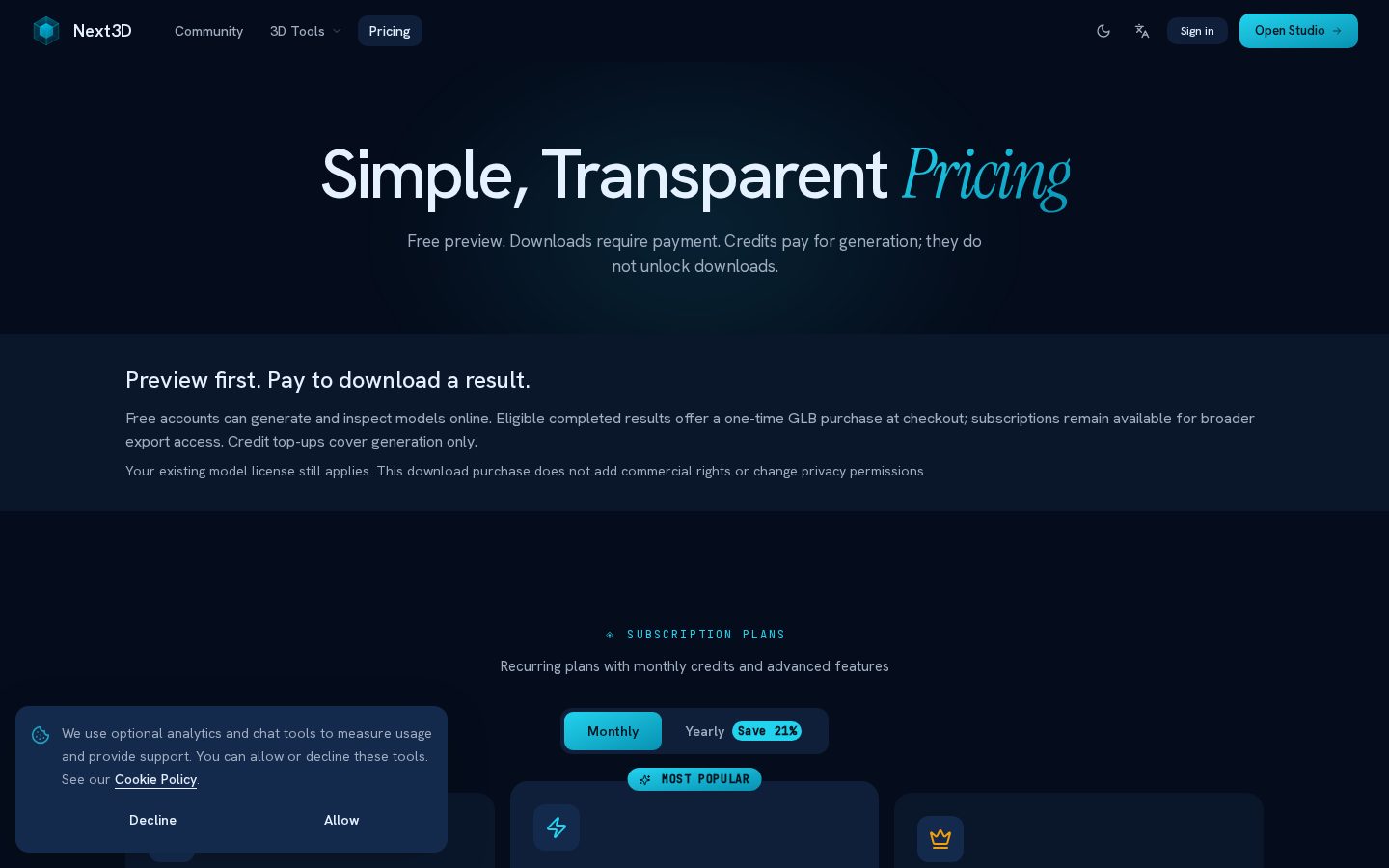 Next3D Pricing