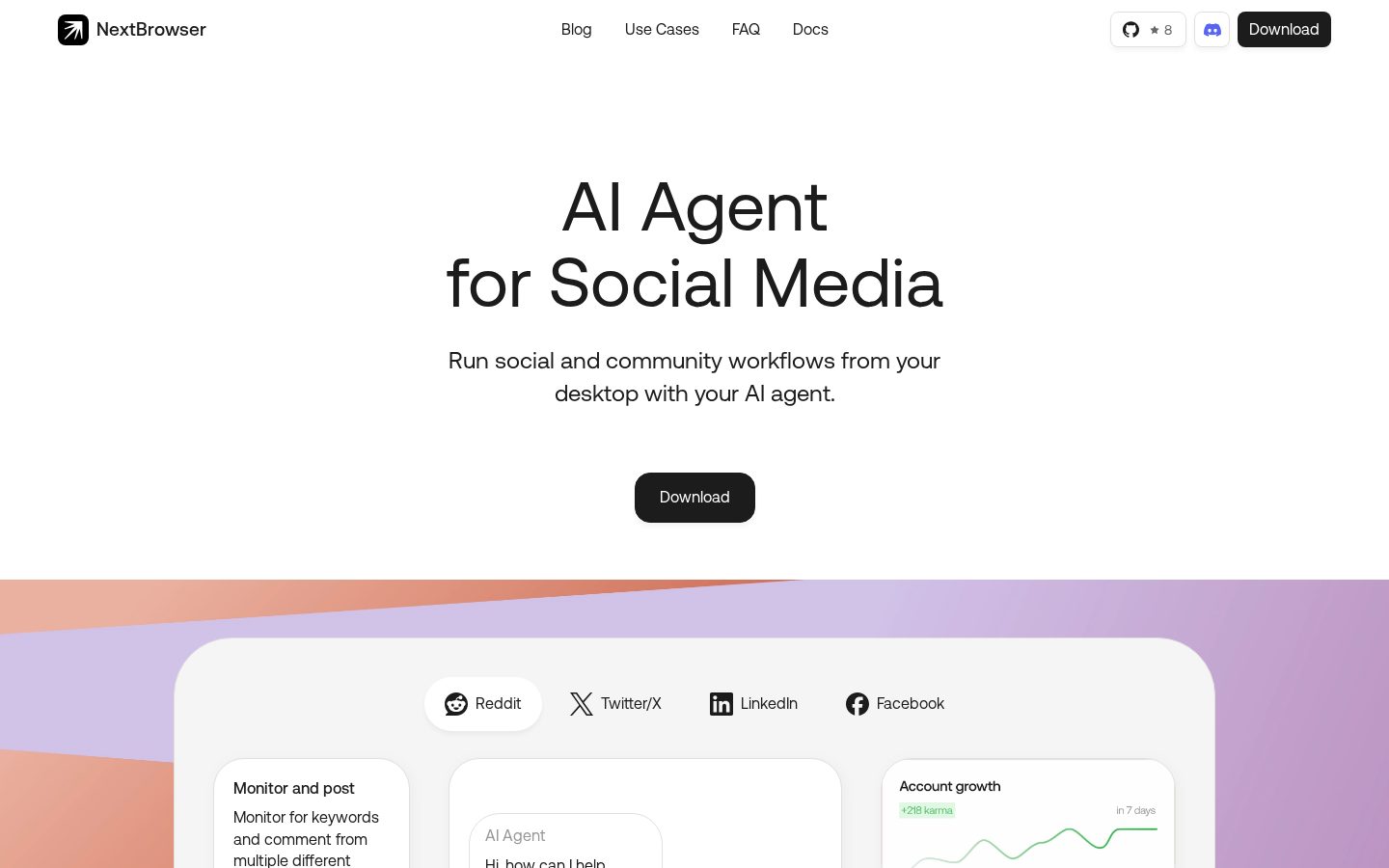 Nextbrowser AI Web Browser Homepage