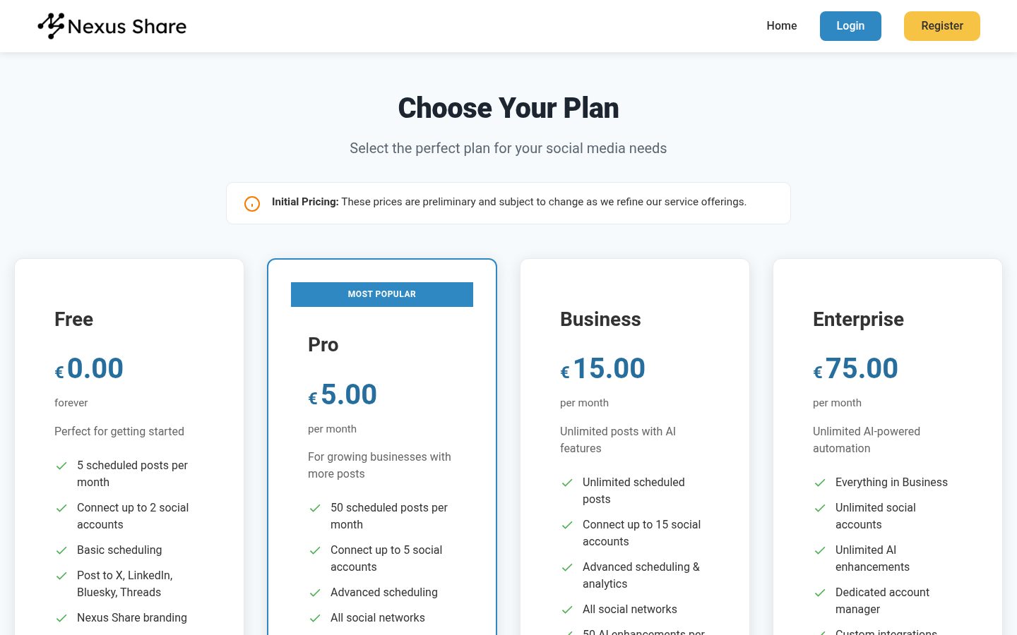 Nexus Share Pricing