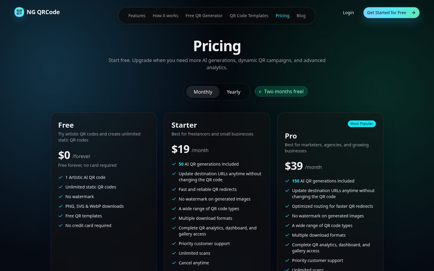 NG QRCode Pricing