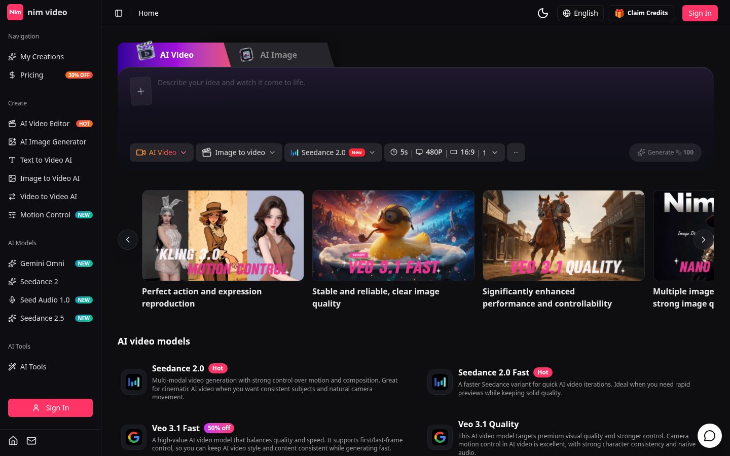 Nim Video Homepage