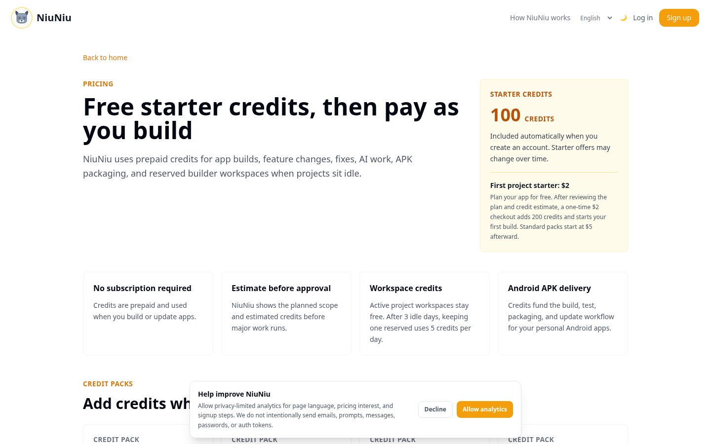 NiuNiu Pricing