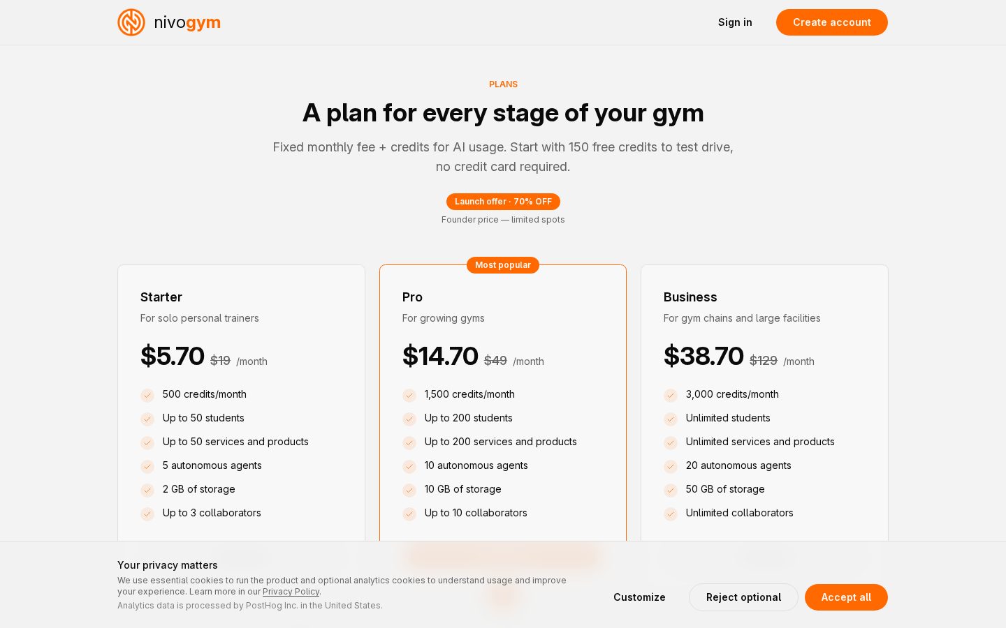 NivoGym Pricing