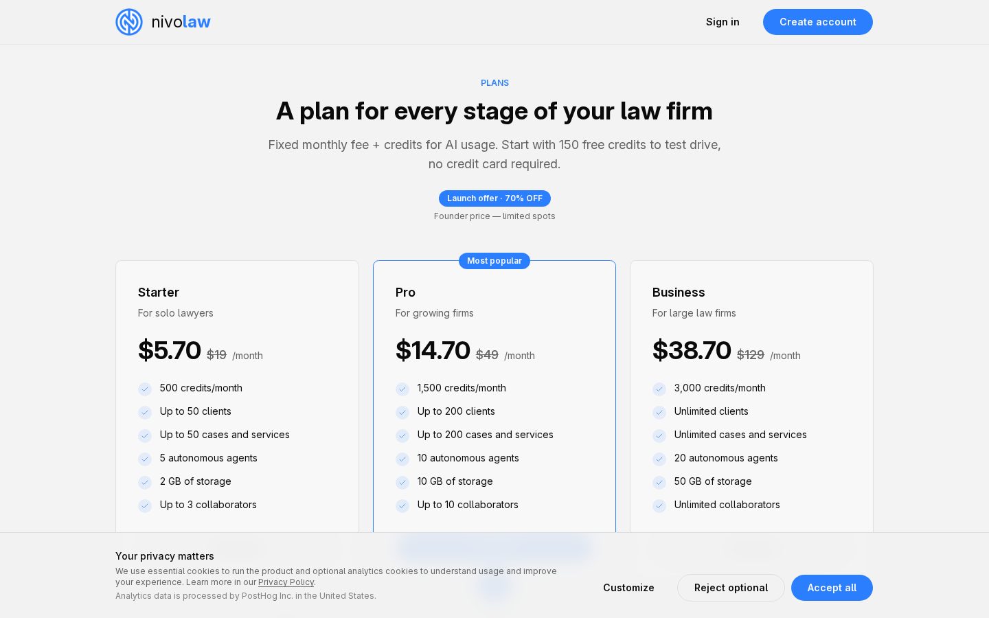 NivoLaw Pricing